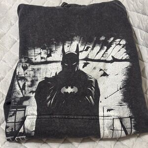Black Batman Graphic Hoodie with Silver Print